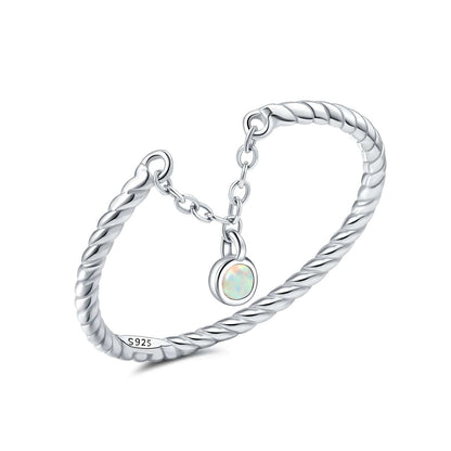 Twisted Rope Sterling Silver Ring with Dainty Opal